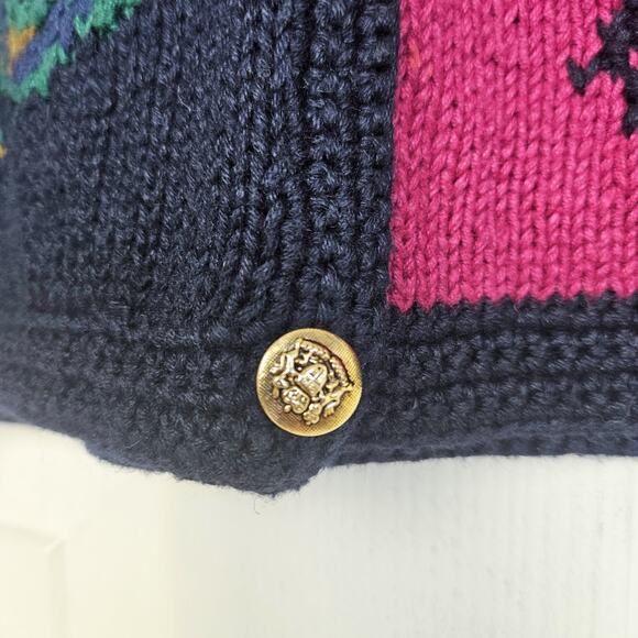 Northern Isles L Embroidered Medieval Fantasy Cardigan Sweater Whimsy Navy Blue - Picture 7 of 10